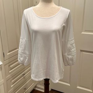 TALBOTS LONG LACE SLEEVE CREWNECK TEE IN WHITE